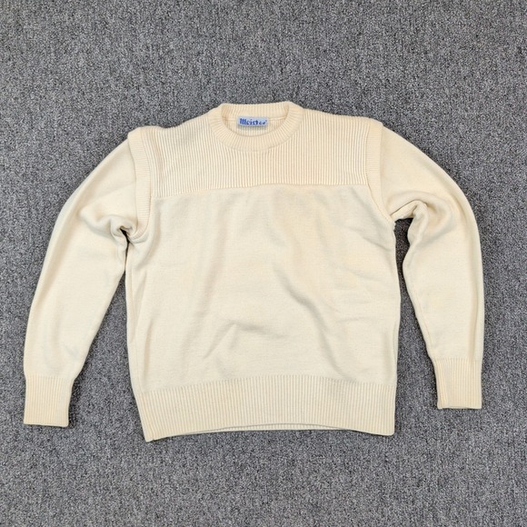 Meister Vintage Ribbed Yoke Crewneck Sweater Medium Cream 100% Wool Ski Preppy — photo 2